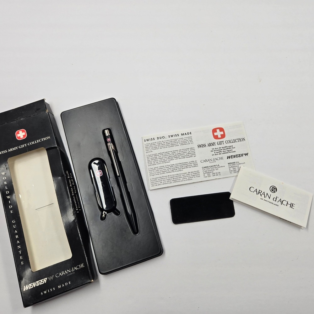 Swiss Army Gift Set Wenger Knife Caran dAche Pen Vintage Box Set